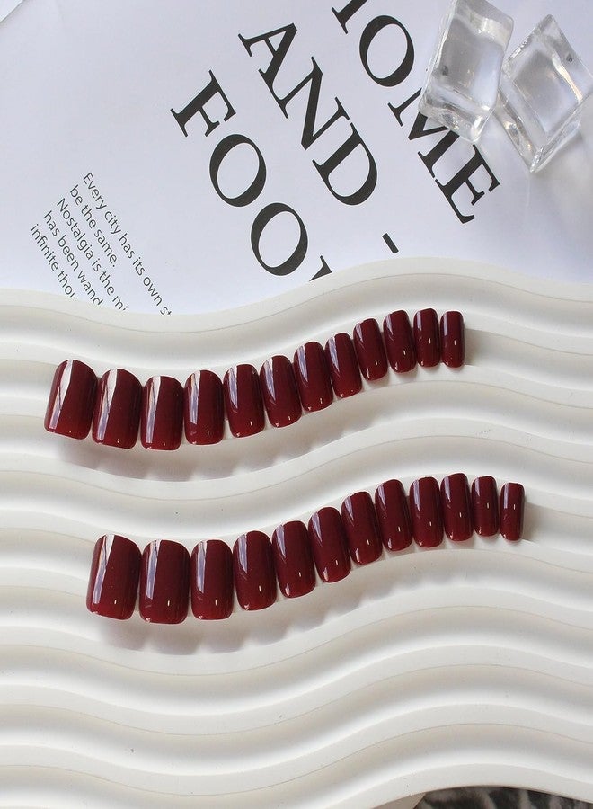 XCREANDO Wine Dark Red Press on Nails Short Square, Short Fake Nails Glue on Square Nails Press ons, Gel Glue on Nail Stick on Nail for Women Thick Reusable Solid Color Acrylic Nail 24pcs - Image 4